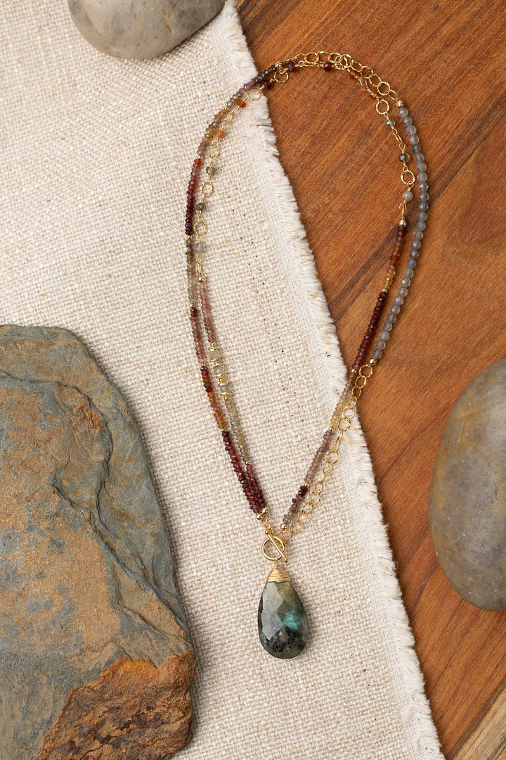 Sapphire 16.25 or 32.5" Labradorite Collage Necklace