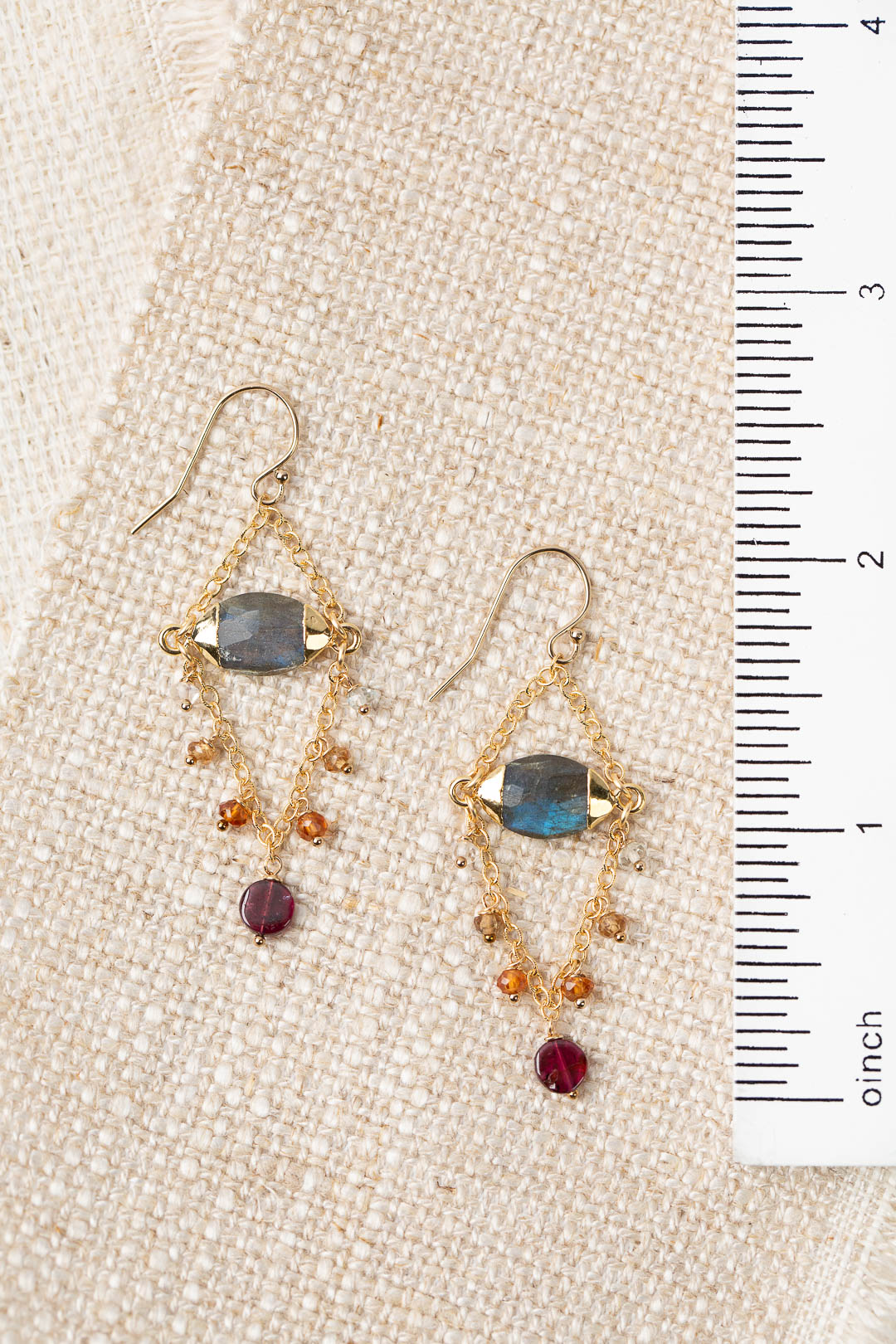 Sapphire Labradorite, Garnet Statement Earrings