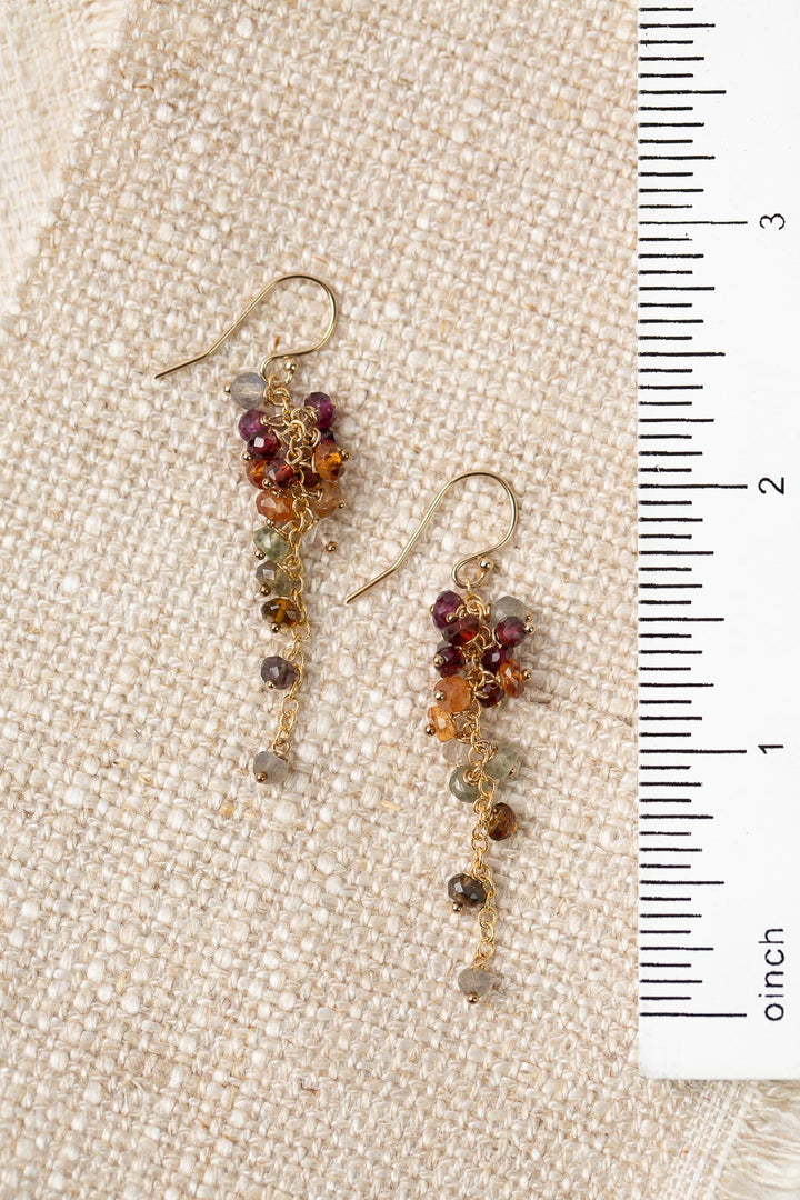 Sapphire Labradorite, Garnet Cluster Earrings