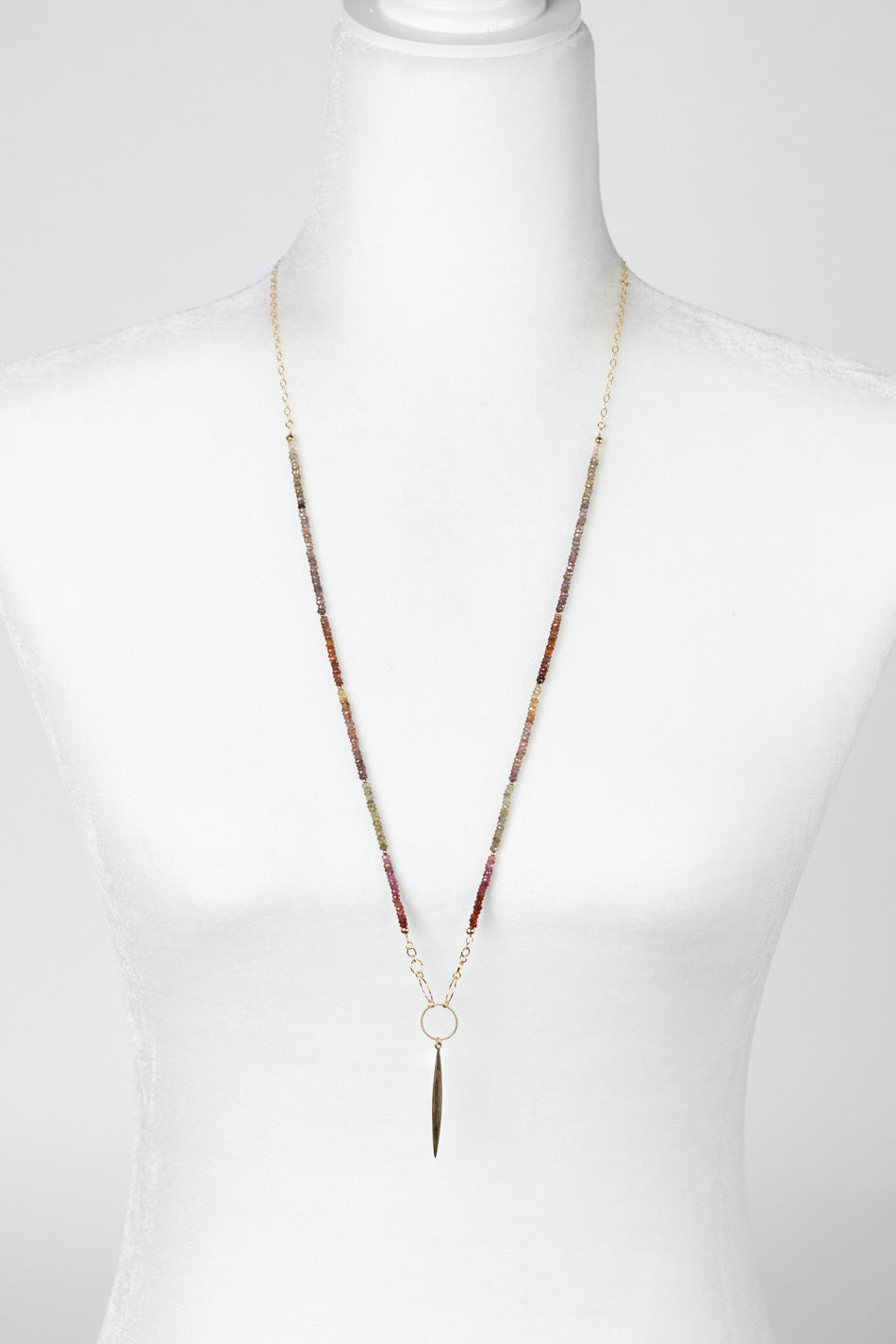 Sapphire 31.5-33.5" Faceted Sapphire With Long Bronze Spike Cluster Simple Necklace