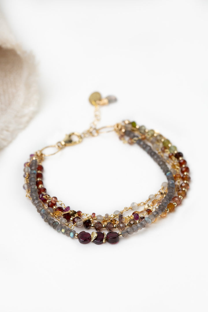 Sapphire 7.5-8.5" Sapphire, Labradorite, Garnet Multistrand Bracelet