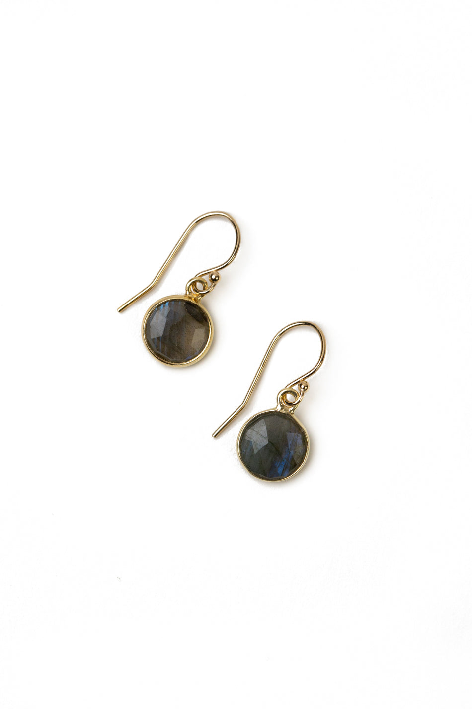 Sapphire Labradorite Coin Shaped Bezel Simple Earrings