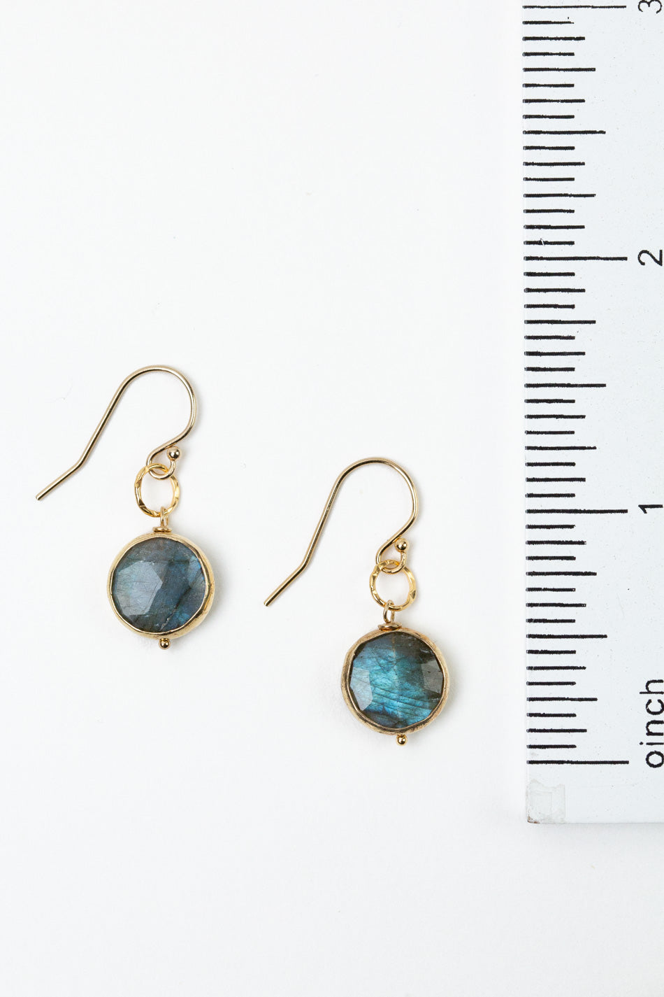 Sapphire Labradorite Coin Shaped Bezel With Hammered Circle Simple Earrings