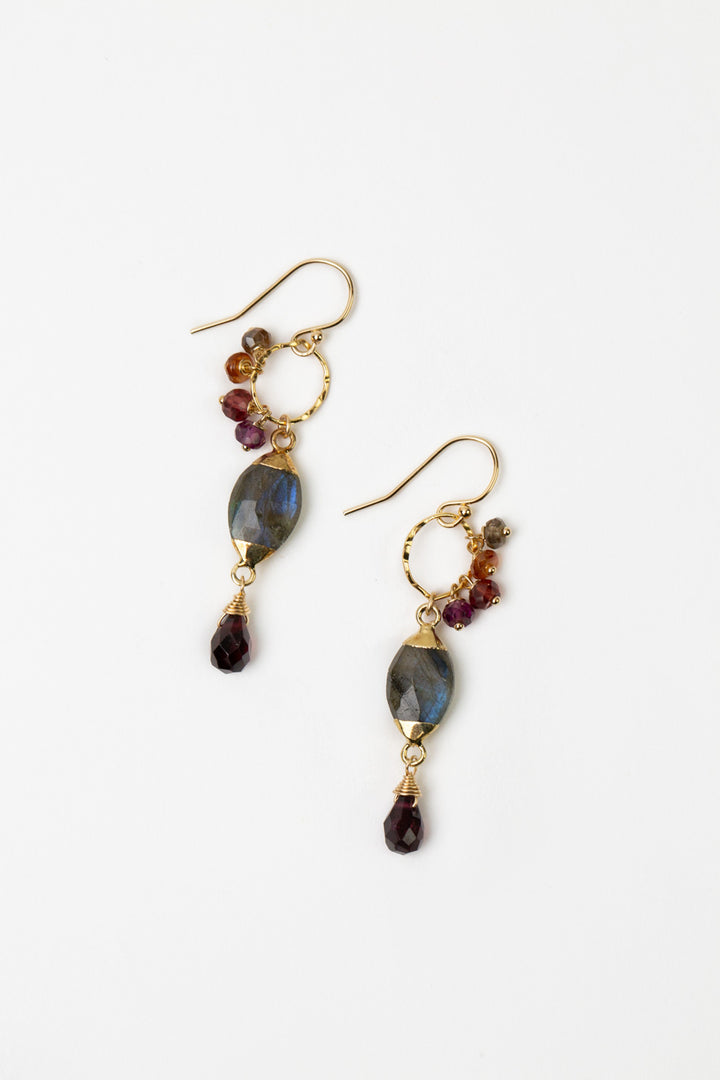 Sapphire Faceted Sapphire Dangles, Labradorite, And Faceted Garnet Cluster Earrings