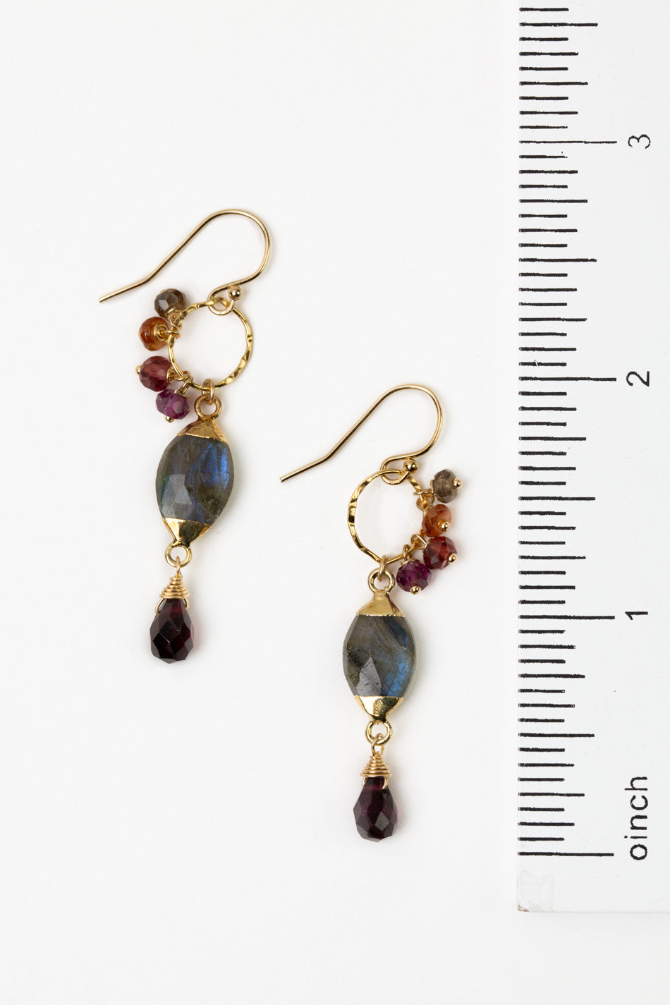 Sapphire Faceted Sapphire Dangles, Labradorite, And Faceted Garnet Cluster Earrings