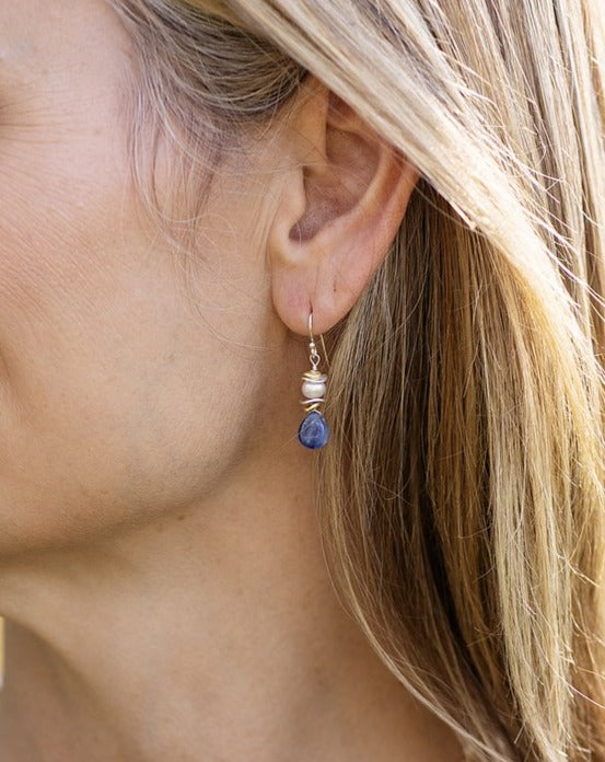 Seaside Kyanite Pearl Dangle Earrings