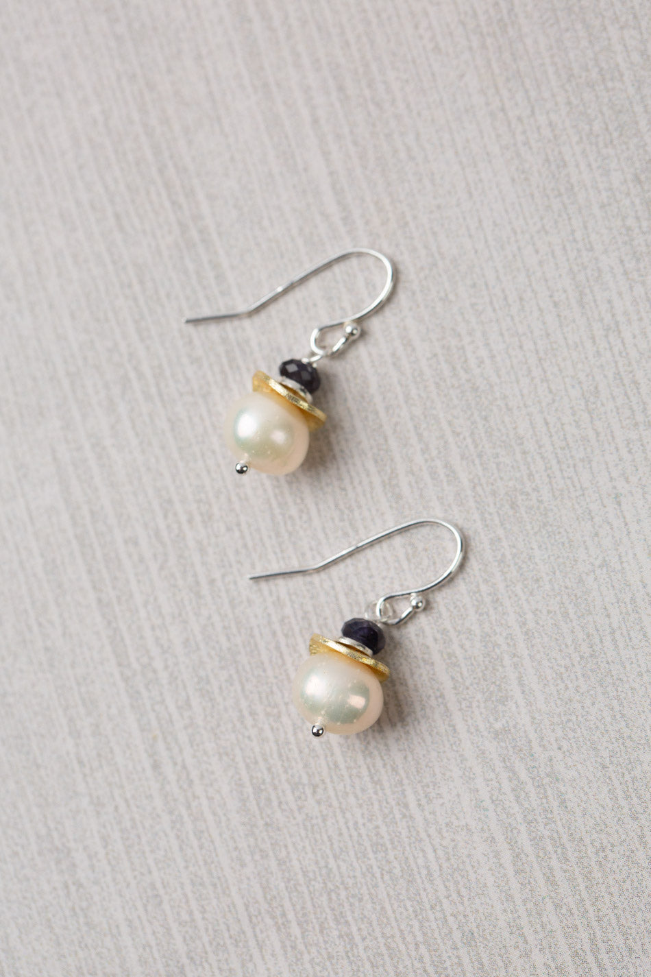 Seaside Simple Pearl, Iolite Dangle Earrings