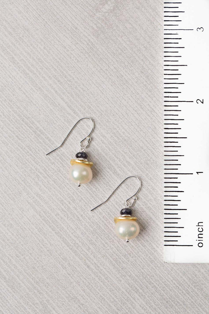 Seaside Simple Pearl, Iolite Dangle Earrings