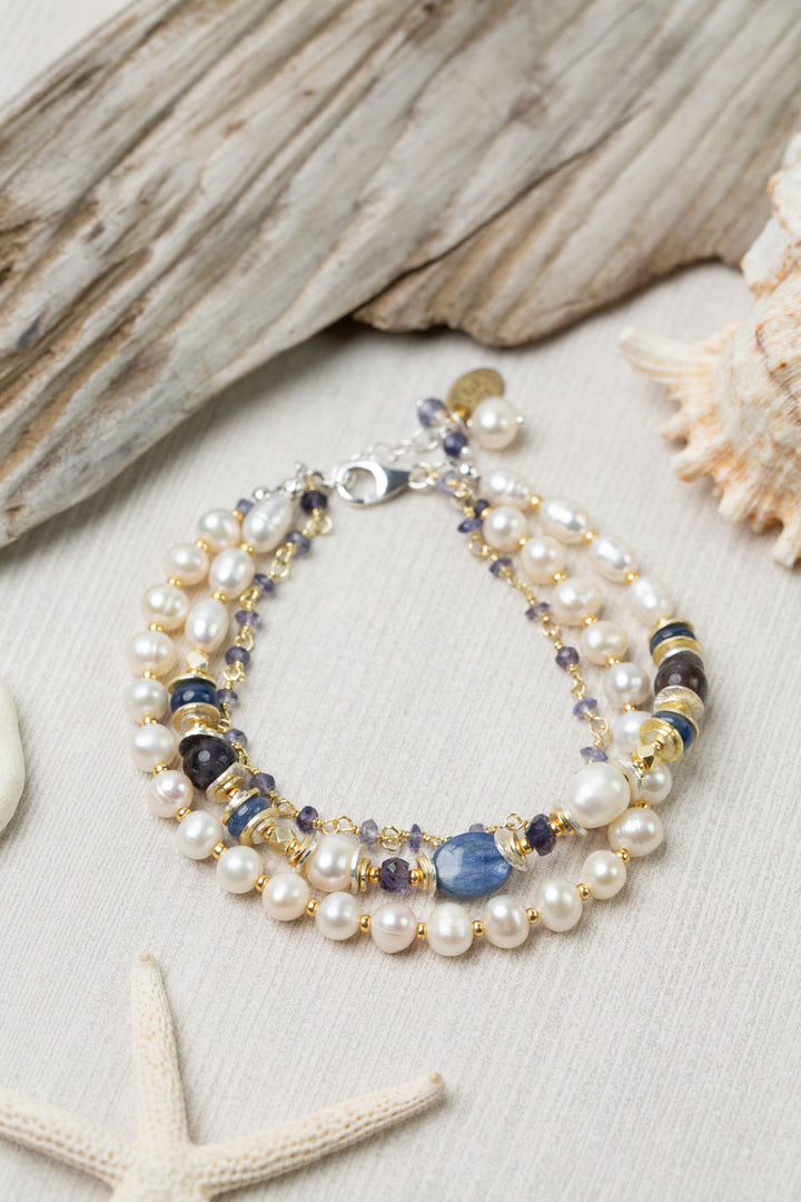 Seaside 7.5-8.5" Freshwater Pearl, Kyanite, Iolite Multistrand Bracelet