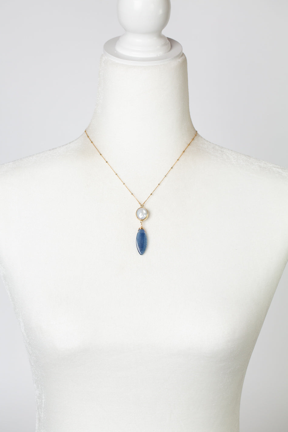 Seaside 16-18" Freshwater Pearl, Kyanite Drop Focal Necklace