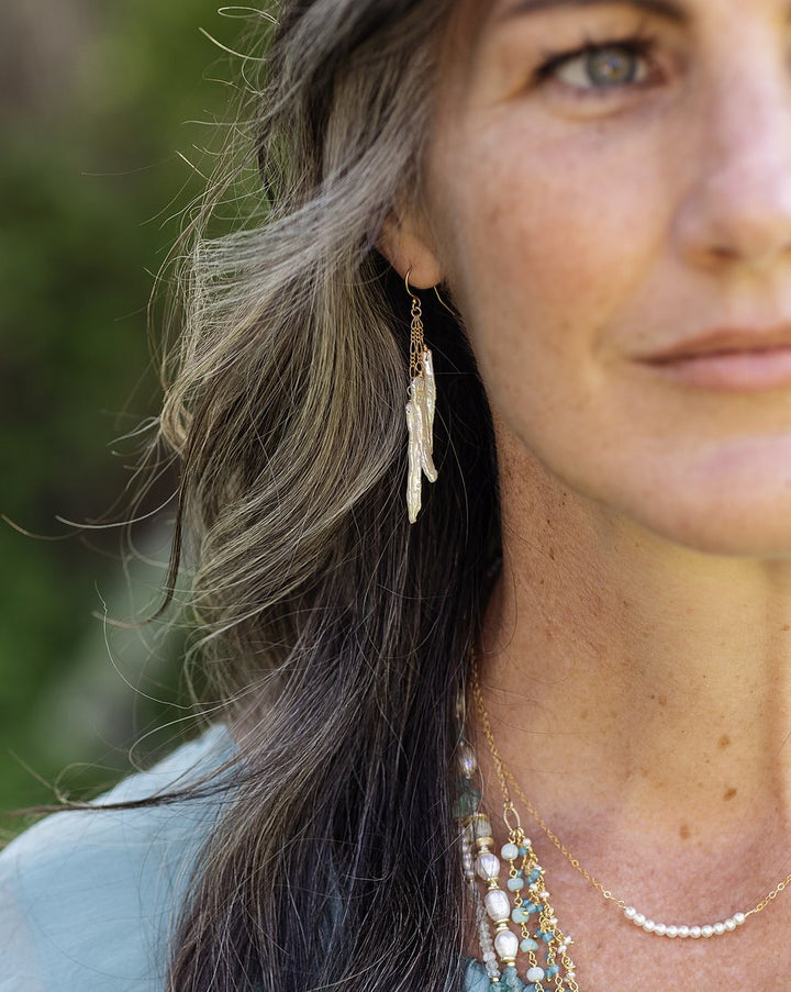 Serenity Pearl Cluster Tassel Earrings