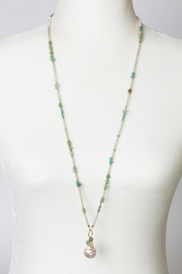 Serenity 17.5 or 34" Prehnite, Apatite, Amazonite With Freshwater Pearl Collage Necklace