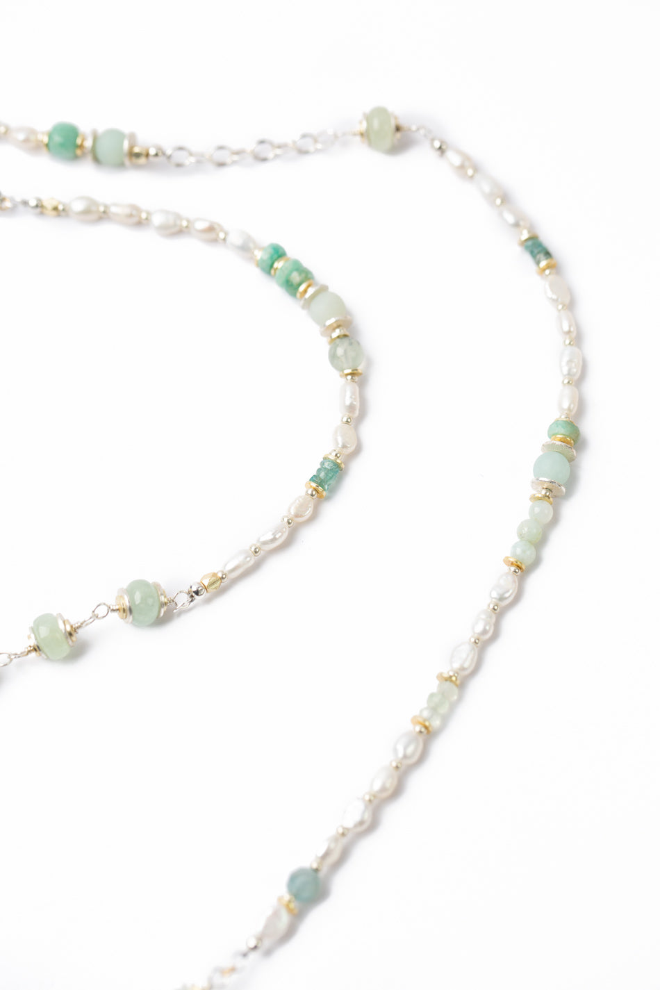 Serenity 37-39" Freshwater Pearl, Blue Apatite, Aquamarine Collage Necklace