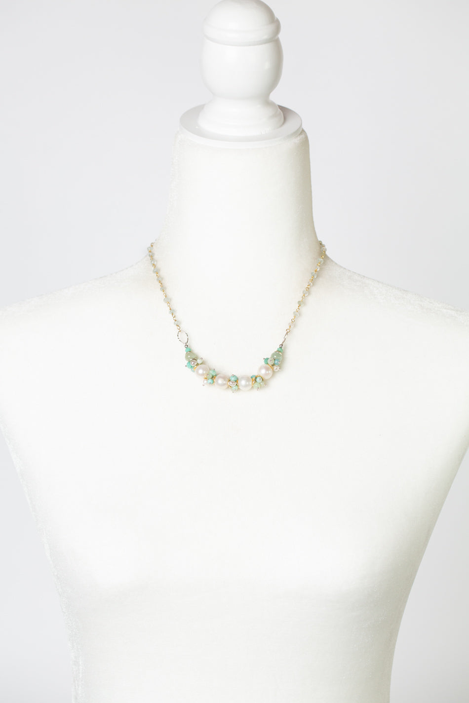 Serenity 17-19" Amazonite, Aquamarine With Freshwater Pearl Simple Necklace