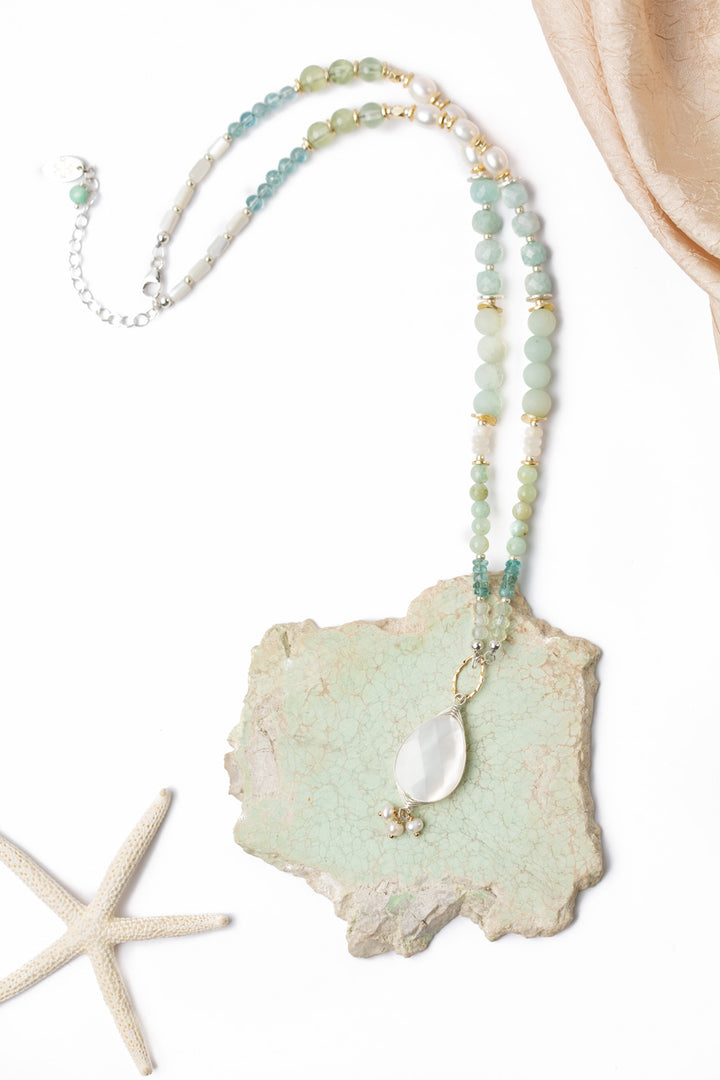 Serenity 18.5-20.5" Freshwater Pearl, Amazonite, Blue Apatite With Mother Of Pearl Collage Necklace