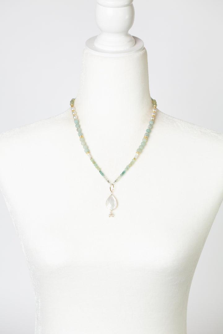 Serenity 18.5-20.5" Freshwater Pearl, Amazonite, Blue Apatite With Mother Of Pearl Collage Necklace