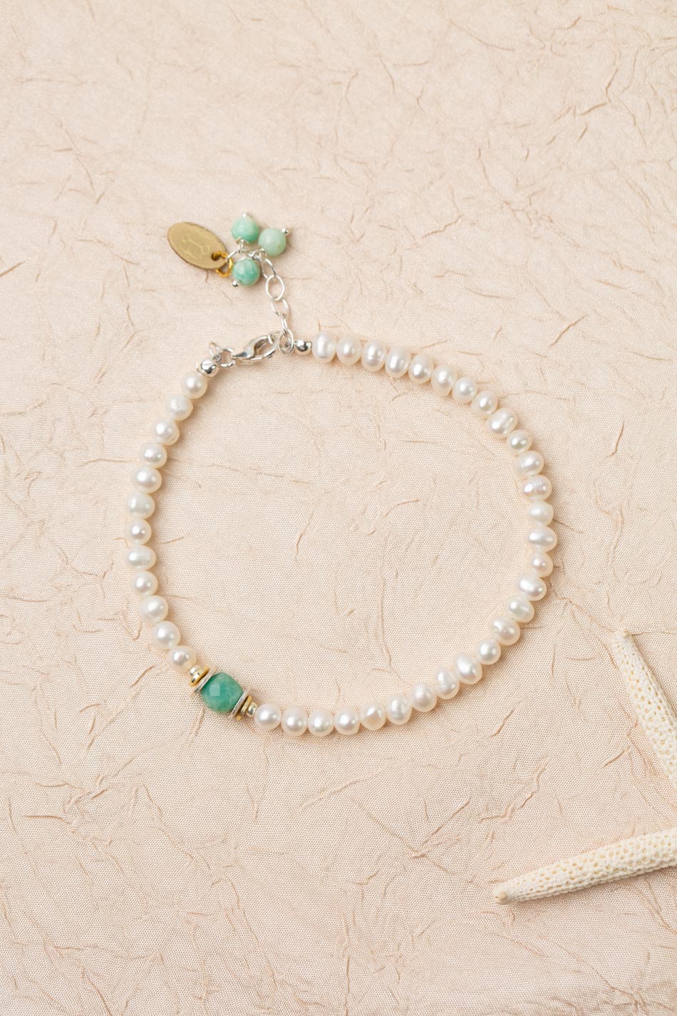 Serenity 7.5-8.5" Freshwater Pearl, Faceted Amazonite Simple Bracelet