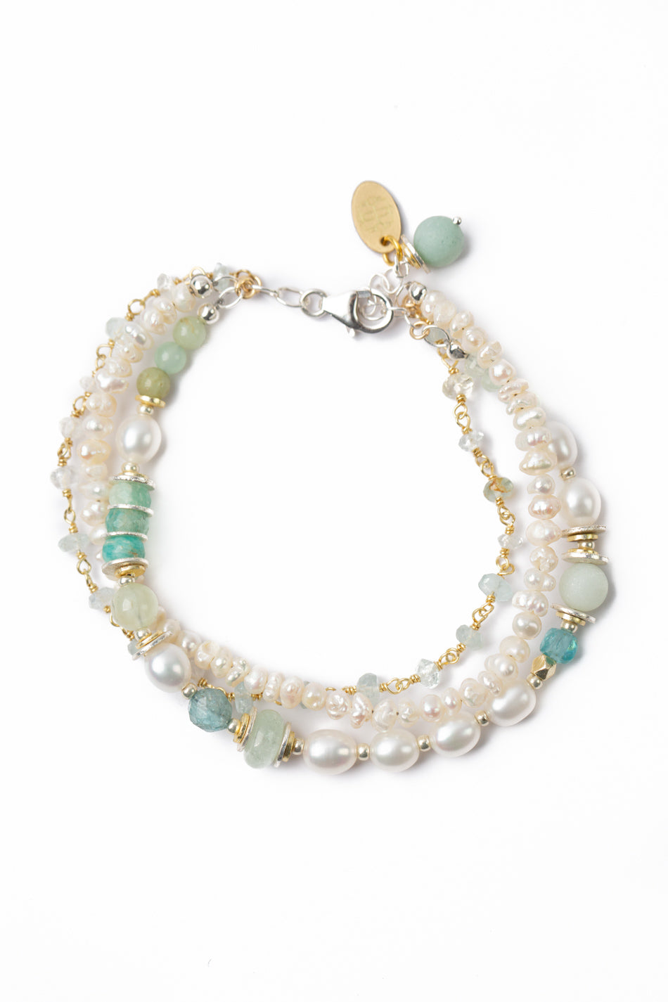 Serenity 7.5-8.5" Aquamarine, Faceted Amazonite, Freshwater Pearl Multistrand Bracelet