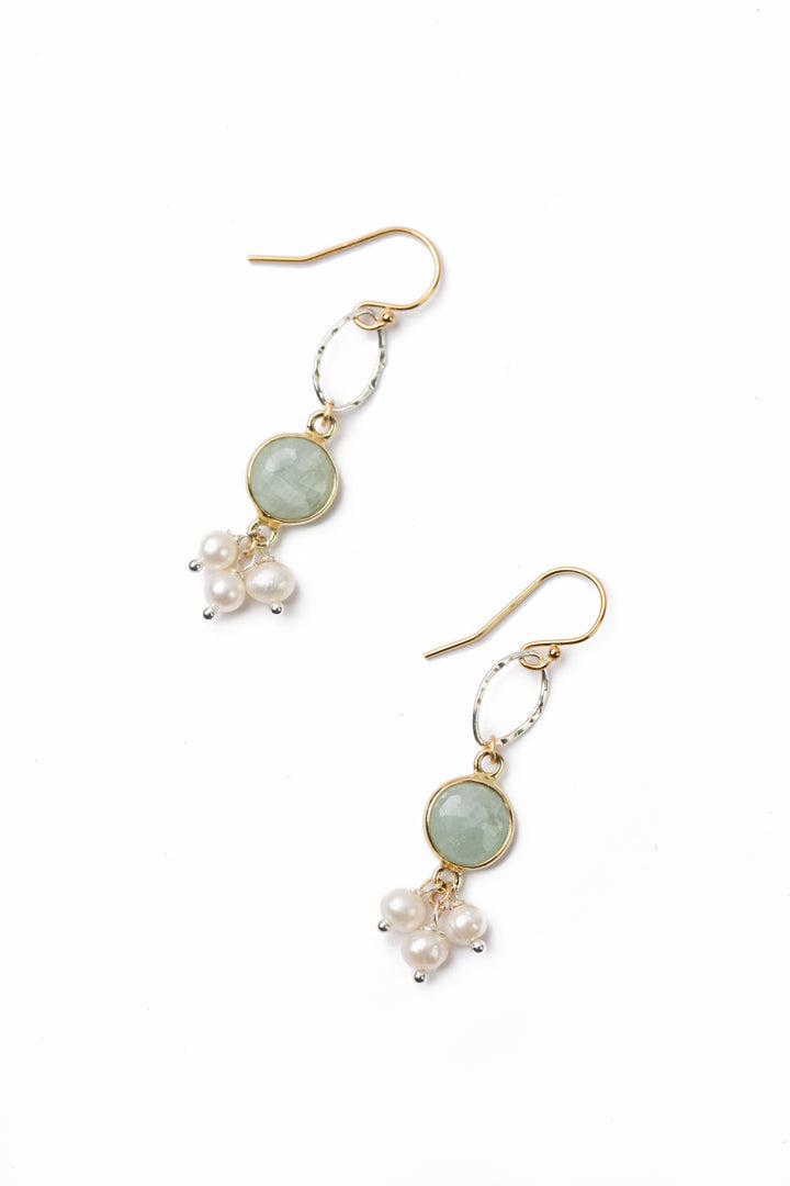 Serenity Freshwater Pearl With Faceted Aquamarine Cluster Earrings