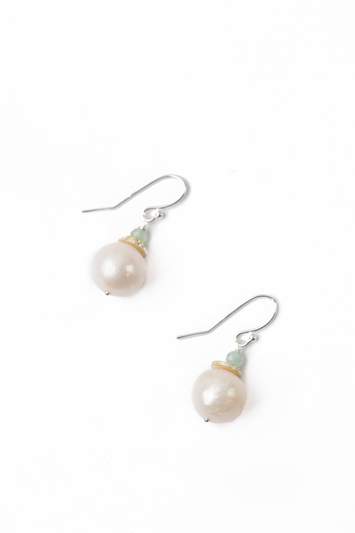 Serenity Chalcedony With Freshwater Pearl Simple Earrings