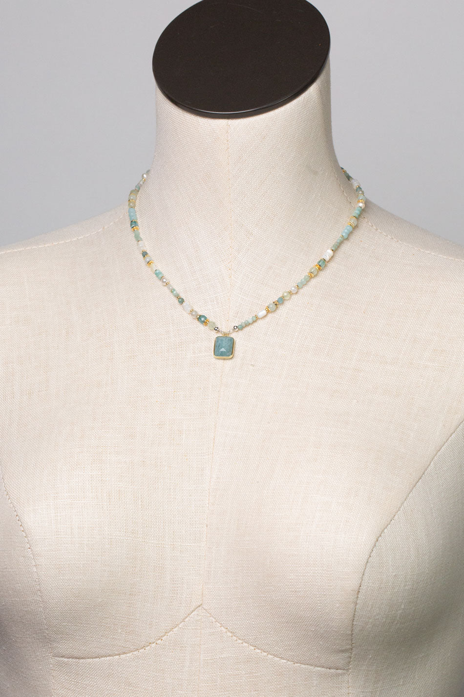 Serenity 16-18" Freshwater Pearl, Apatite, Amazonite with Aquamarine Collage Necklace