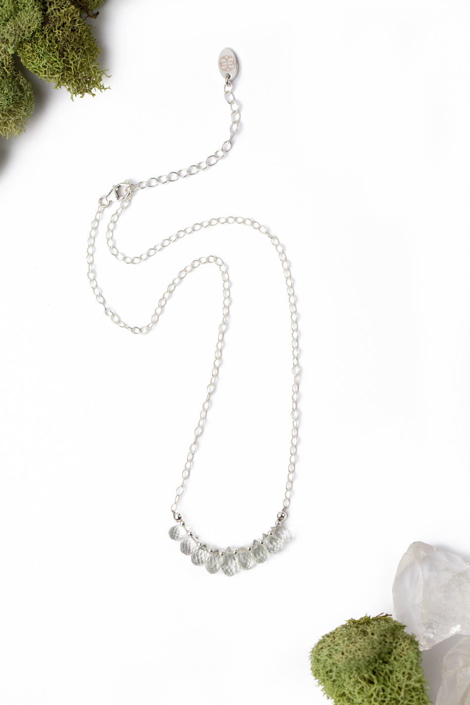 Spring Frost 15-17" Faceted Green Amethyst Briolettes Simple Necklace