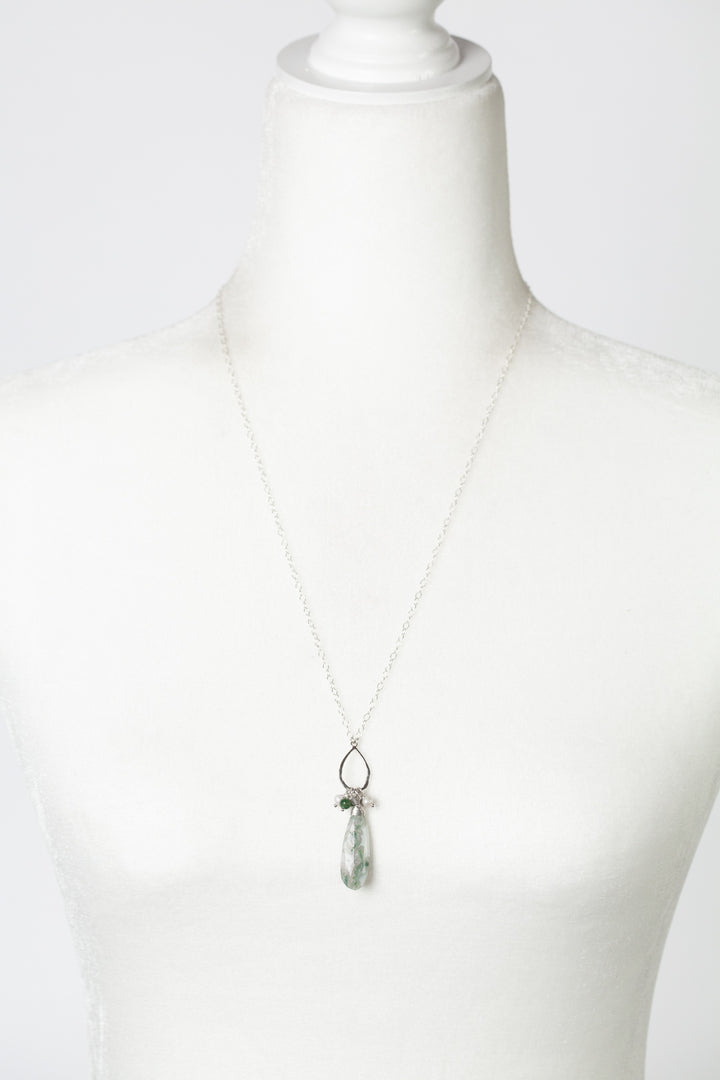 Spring Frost 22.5-24.5 Freshwater Pearl, Moonstone With High Quality Moss Agate Long Drop Pendant Cluster Necklace