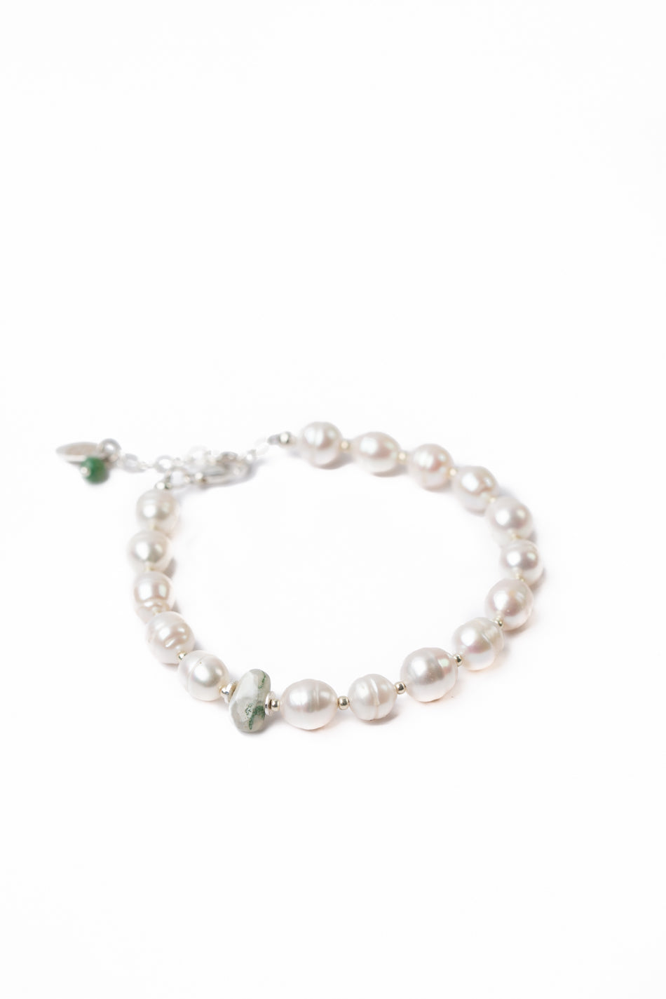 Spring Frost 7.5-8.5" Freshwater Pearl, Moss Agate Simple Bracelet