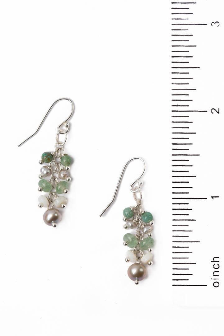 Spring Frost Opal, Chrysoprase, Green Jasper With Freshwater Pearl Cluster Earrings