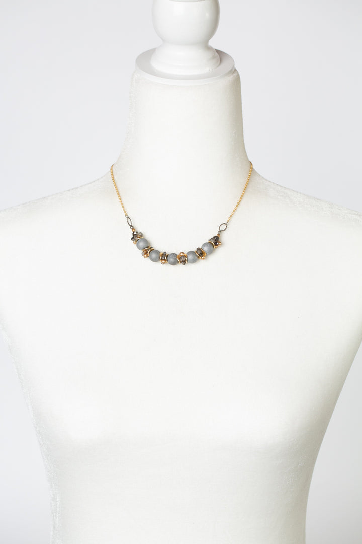 Silver & Gold 15.5-17.5" Swarovski Glass Pearl, Crystal, Czech Glass With Druzy Cluster Necklace