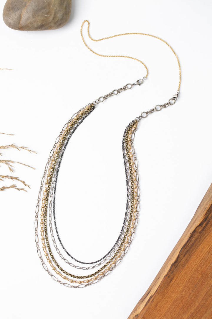 Silver & Gold 33.5 Or 20.5" Multistrand Necklace