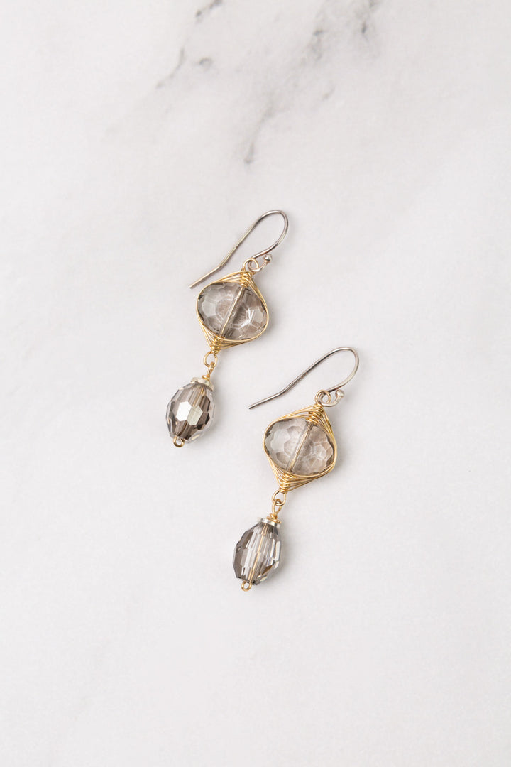 Silver & Gold Crystal Herringbone Earrings