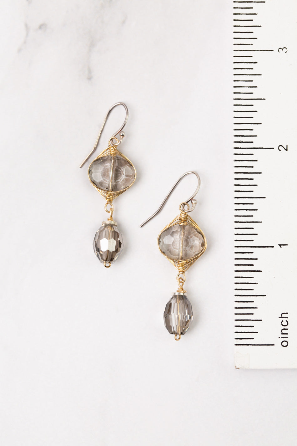 Silver & Gold Crystal Herringbone Earrings