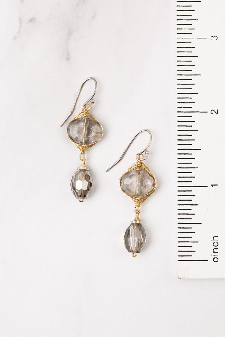 Silver & Gold Crystal Herringbone Earrings