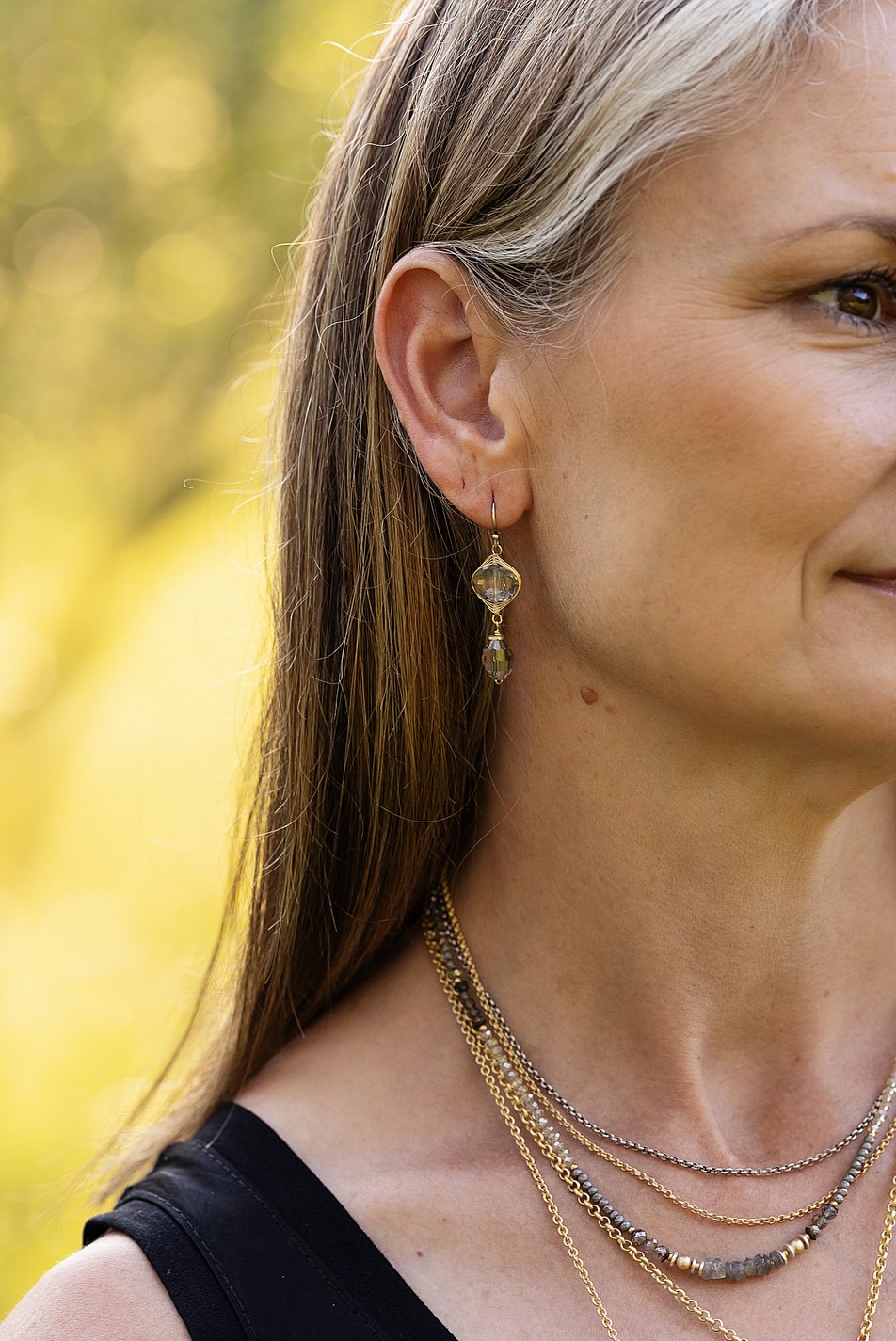 Silver & Gold Crystal Herringbone Earrings