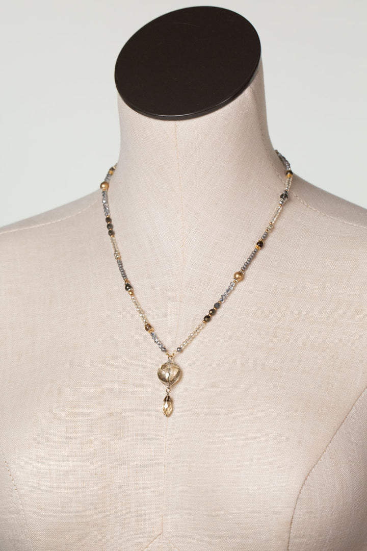Silver & Gold 18-20" Czech Glass With Crystal Collage Necklace