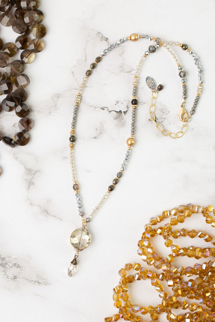 Silver & Gold 18-20" Czech Glass With Crystal Collage Necklace