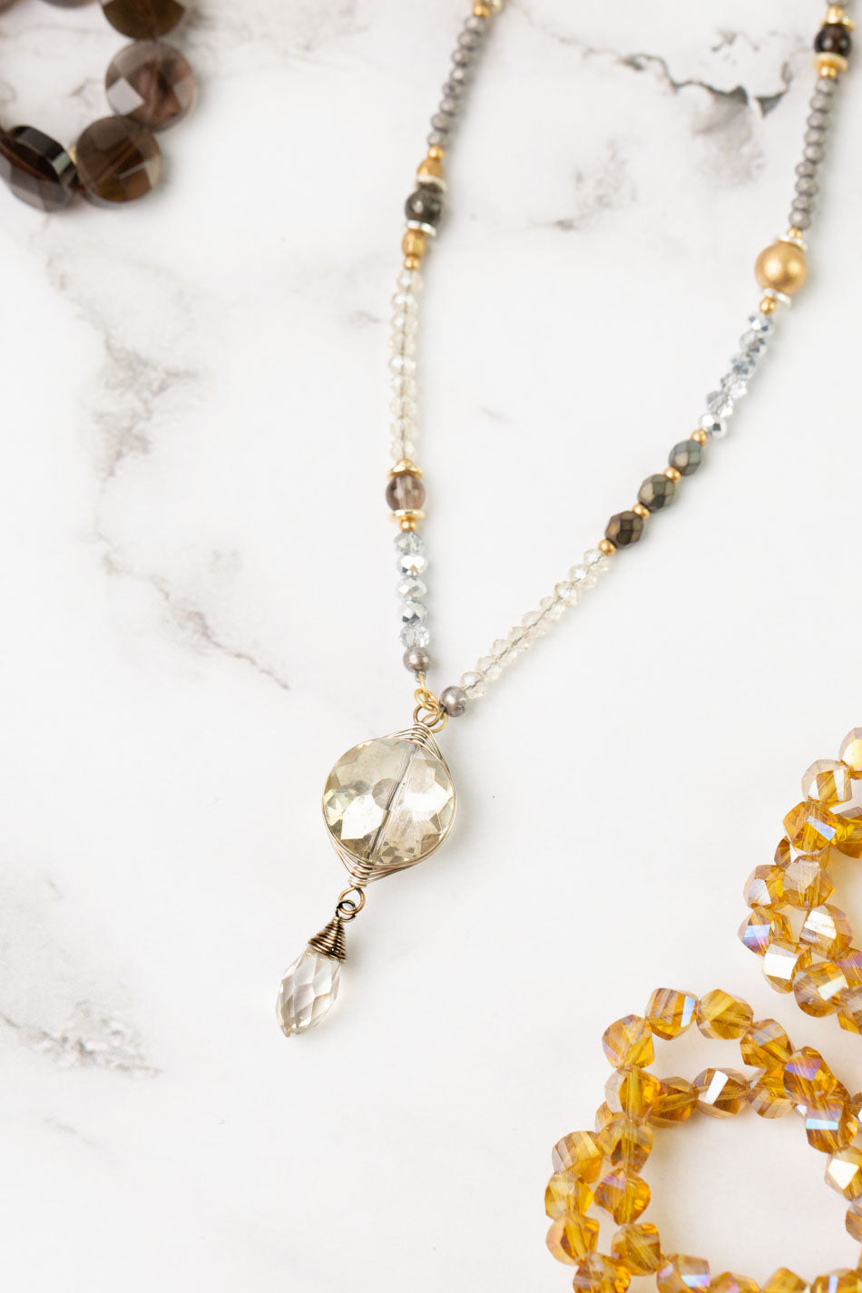 Silver & Gold 18-20" Czech Glass With Crystal Collage Necklace