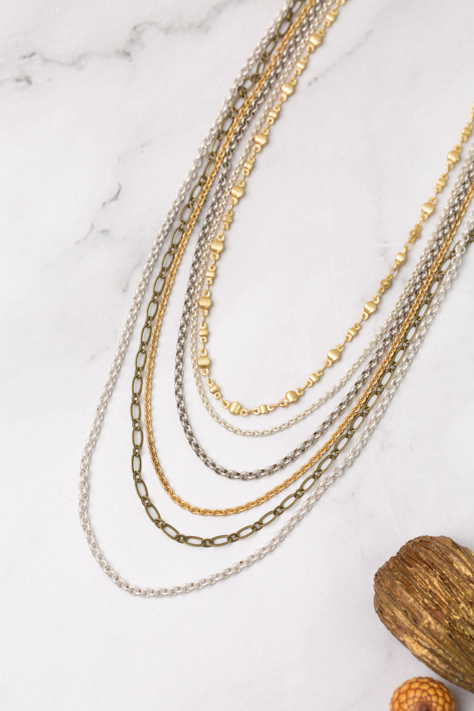 Silver & Gold 23.5-25.5" Multistrand Necklace