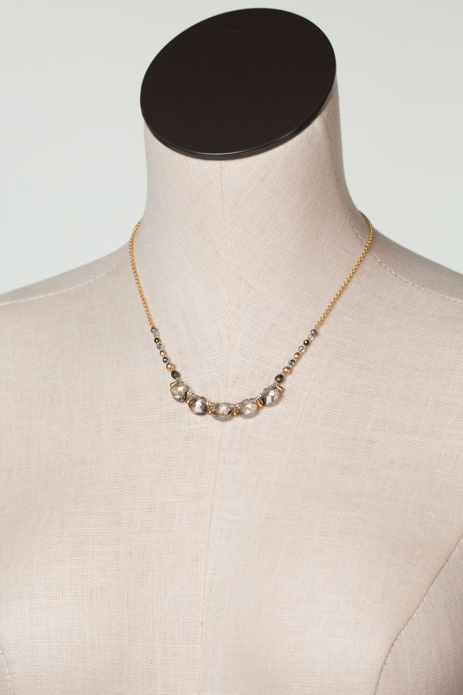 Silver & Gold 16-18" Crystal, Pearl Simple Necklace