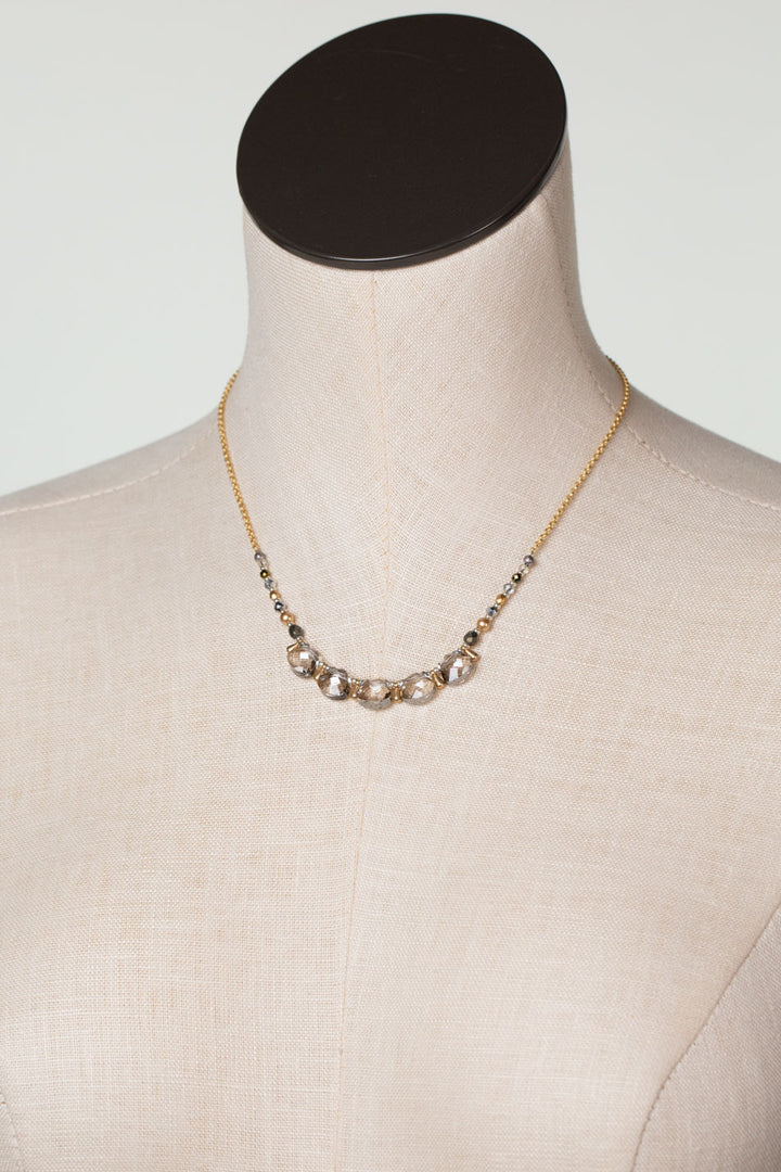 Silver & Gold 16-18" Crystal, Pearl Simple Necklace