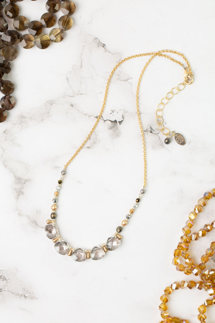 Silver & Gold 16-18" Crystal, Pearl Simple Necklace
