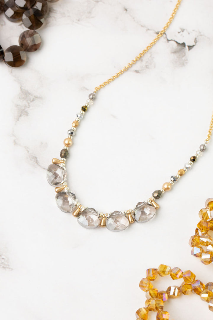 Silver & Gold 16-18" Crystal, Pearl Simple Necklace
