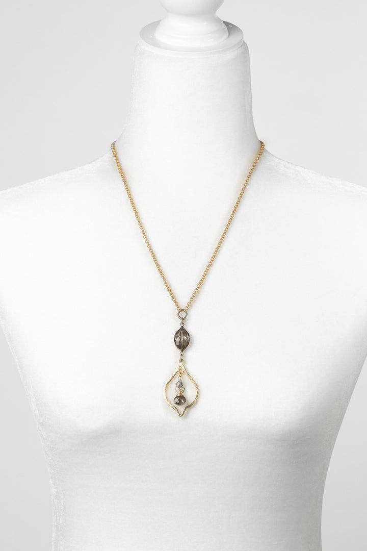 Silver & Gold 19-21" Crystal With Silver Plated Brass Teardrop Statement Necklace