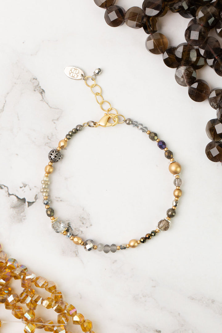 Silver & Gold 7.5-8.5" Czech Glass, Crystal, Pyrite Simple Bracelet