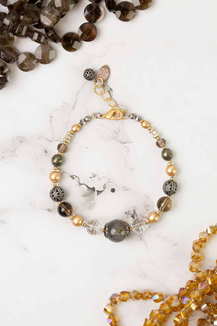 Silver & Gold 7.5-8.5" Crystal, Labradorite, Pyrite Simple Bracelet