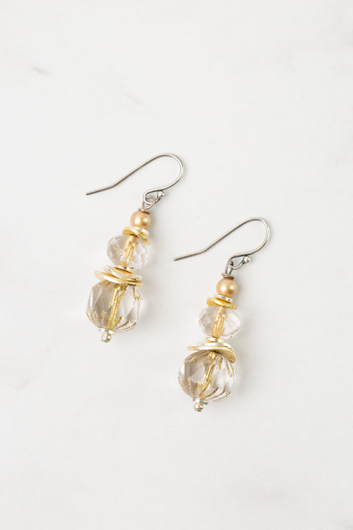 Silver & Gold Pearl, Crystal Simple Earrings