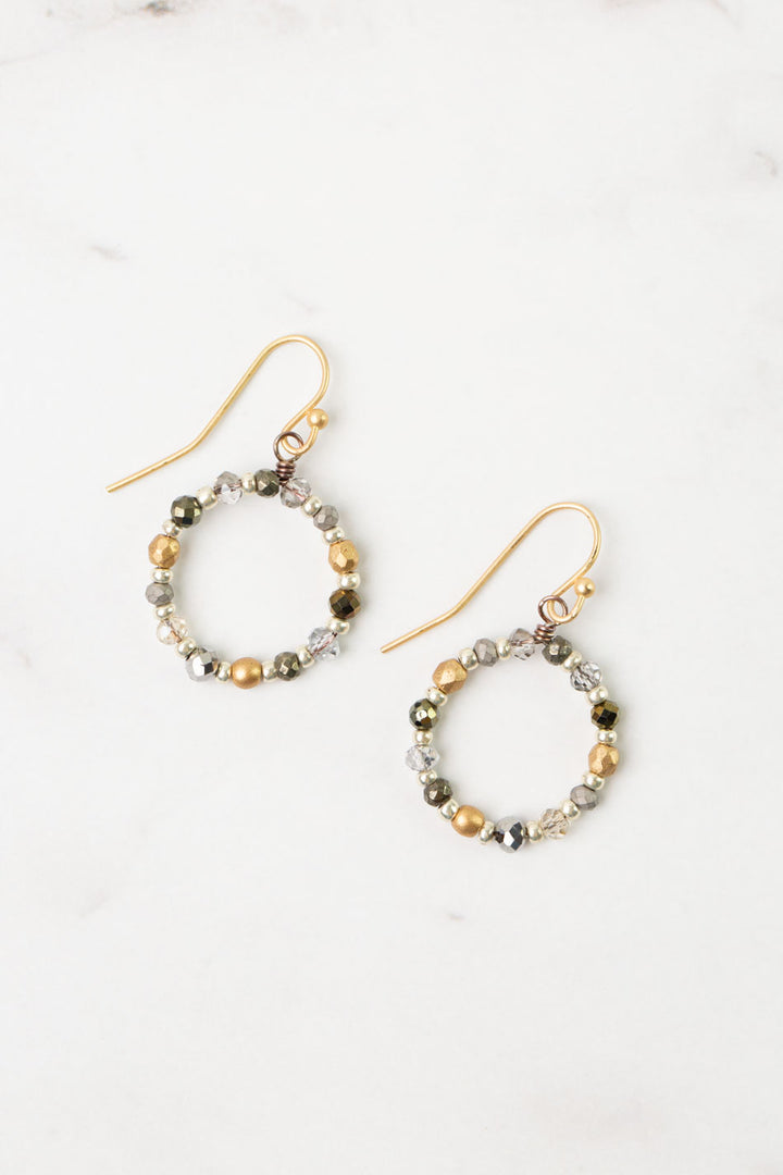 Silver & Gold Czech Glass, Crystal, Pyrite Hoop Earrings
