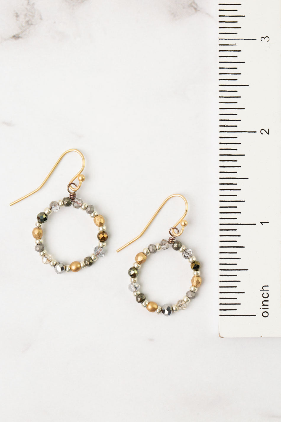 Silver & Gold Czech Glass, Crystal, Pyrite Hoop Earrings