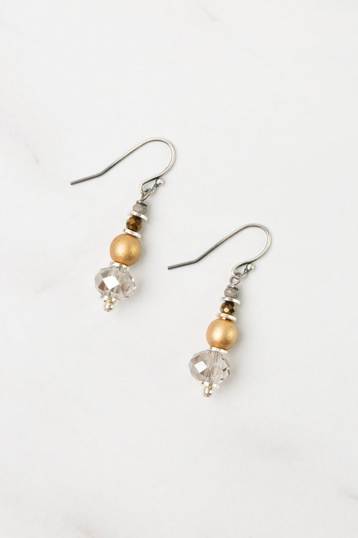 Silver & Gold Czech Glass, Crystal Simple Earrings